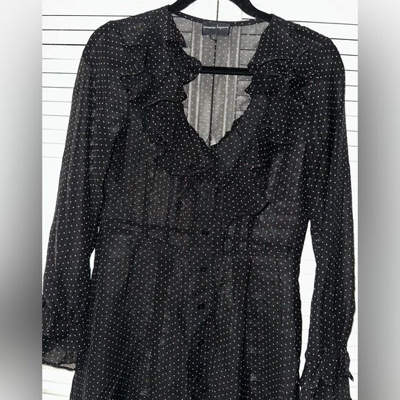 Nanette Lepore Sheer Polka Dot Ruffled V-Neck & Sleeve Dress Size 4 *NO SLIP* - Picture 2 of 9